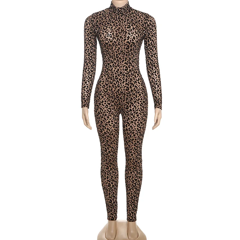 Active Leopard Print O-neck Bodycon Jumpsuit Women 2025 Spring Sexy Night Club Party One Piece Overall Rompers Outfits