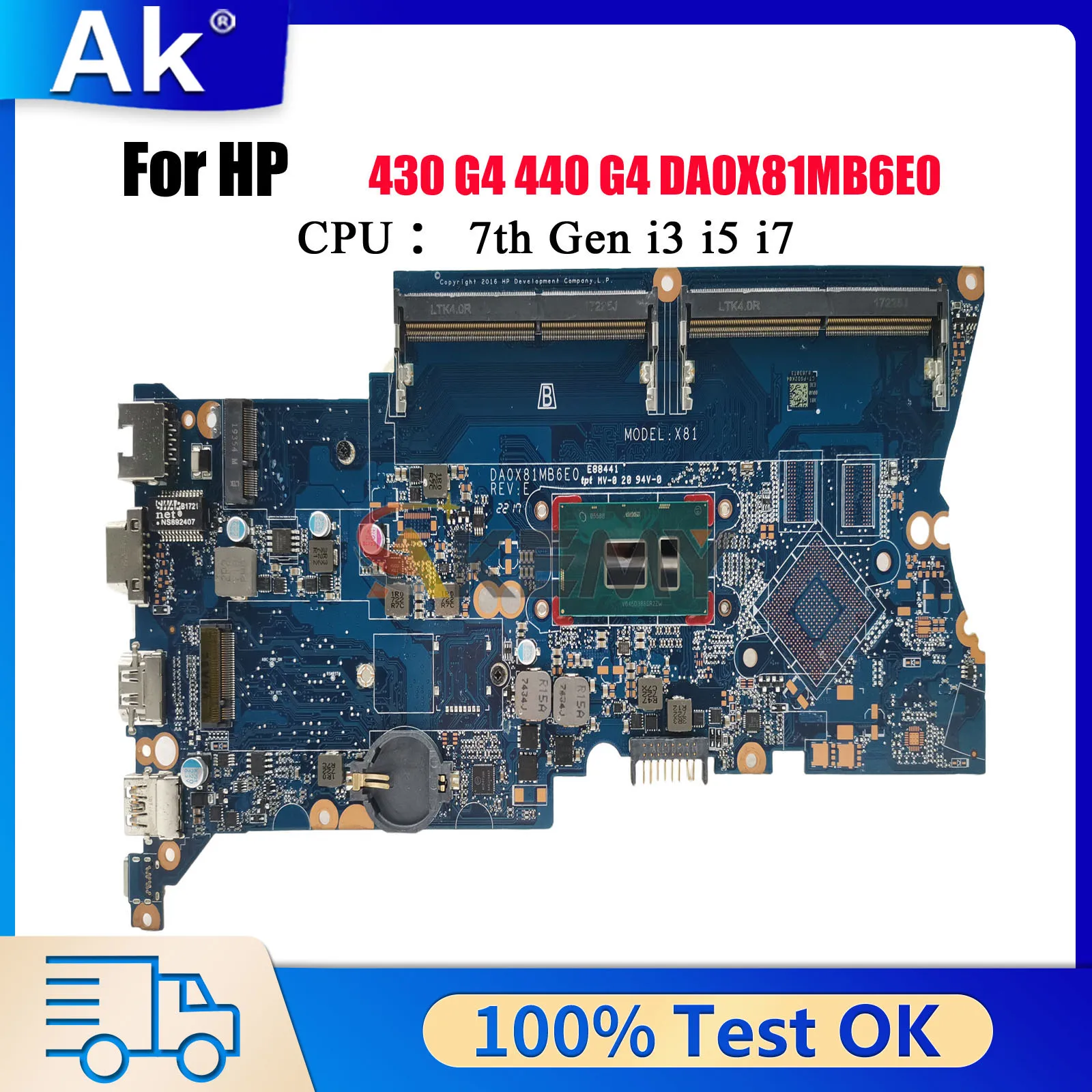 

DA0X81MB6E0 Laptop Motherboard For HP ProBook 430 440 G4 With i3 i5 i7 CPU DDR4 905797-601 922096-601 100% Fully Tested