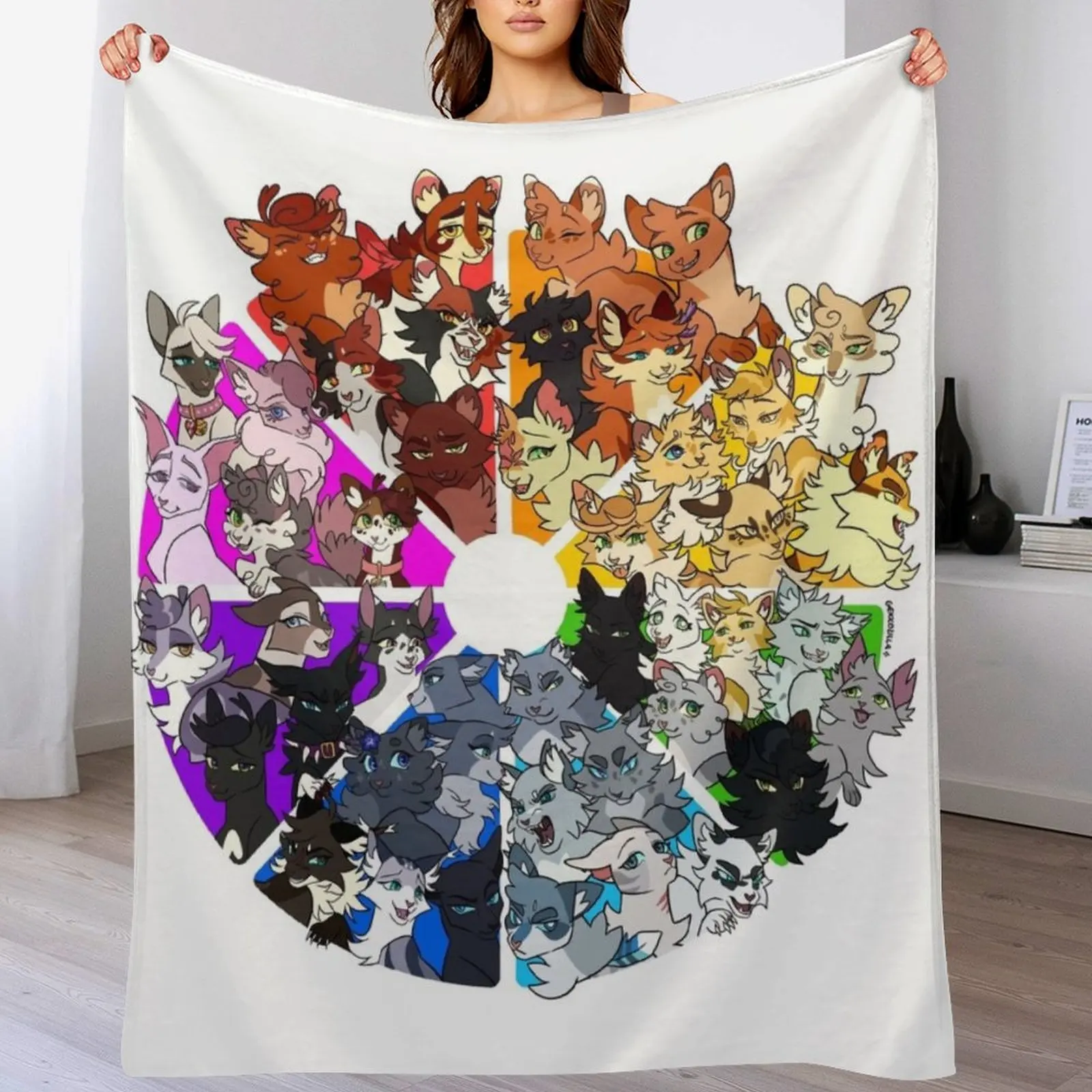 Warrior cats color wheel Throw Blanket Soft Bedroom Blanket for Night Sleeping