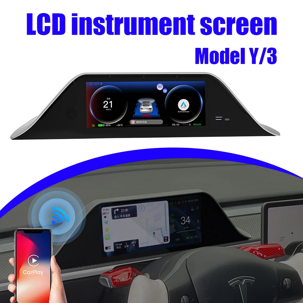 

ЖК-панель приборов для Tesla Model Y/3: сенсорный проекционный дисплей с CarPlay и Android Auto, монитор для водителя, для электромобилей
