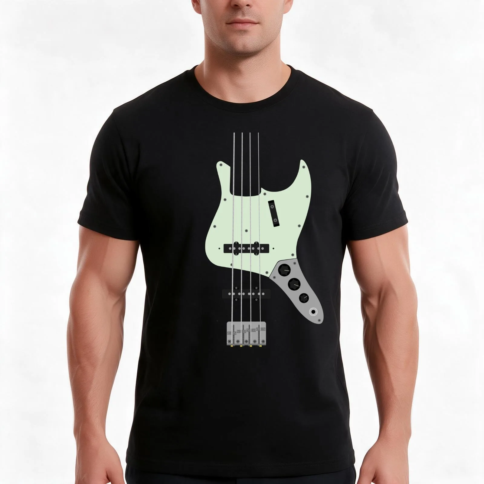 Electric Jazz Bass T-Shirt, Summer Casual Cotton Tee, Oversized Streetwear Tops, Vintage Graphic Print, Loose Fit Short Sleeve