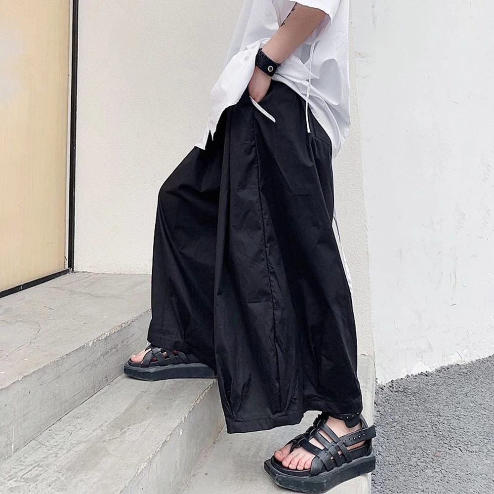 Winter New Men's Solid Color Wide-Leg Skirt Pants American Retro Fashion Trend High Street Casual Simple Loose Men's Bottoms