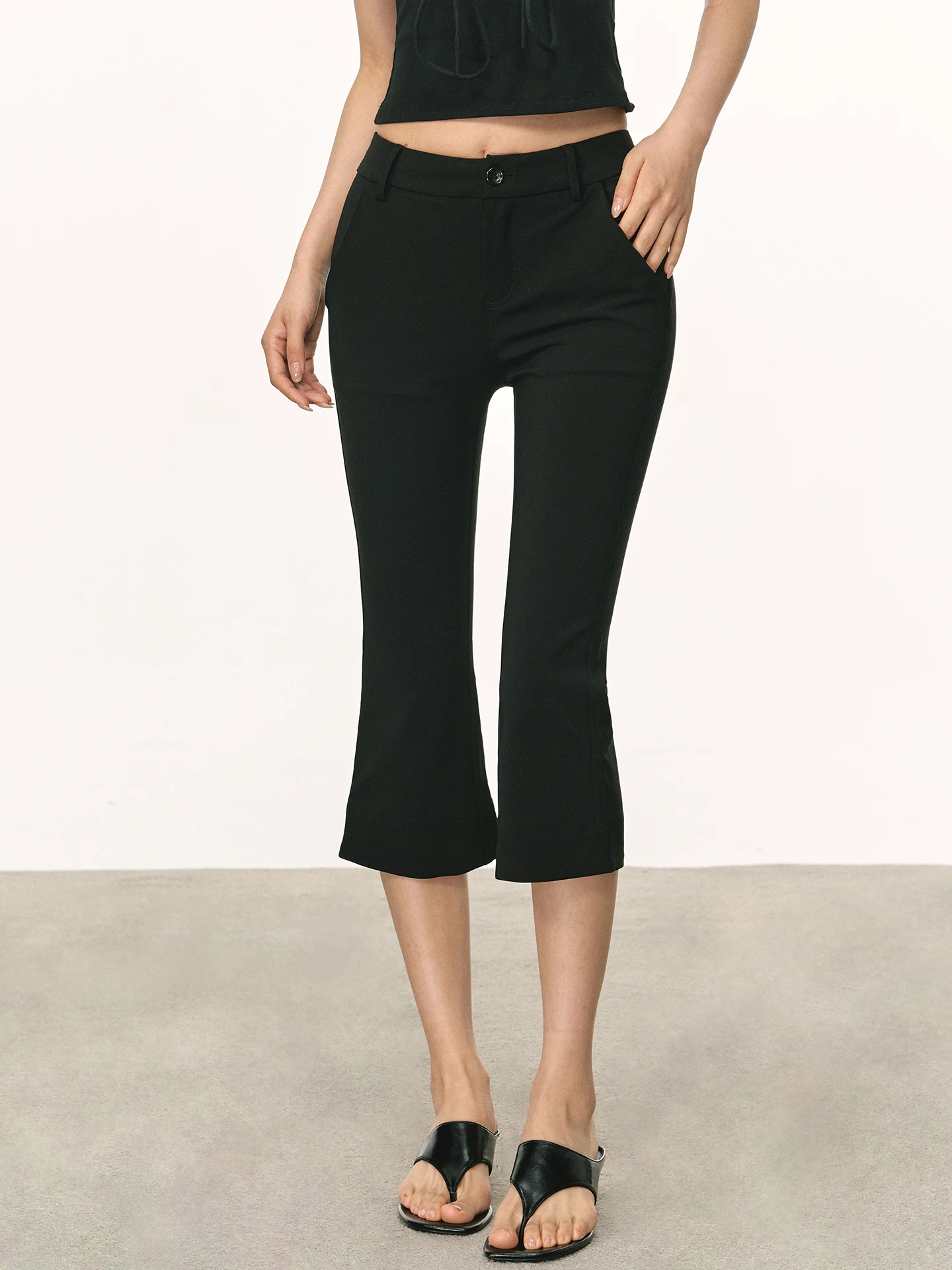 

Anna Aneae Low Waist High Elastic Black Casual Pants Women's Summer Thin Slimming Low Waist Versatile Seven-Foot Jeans