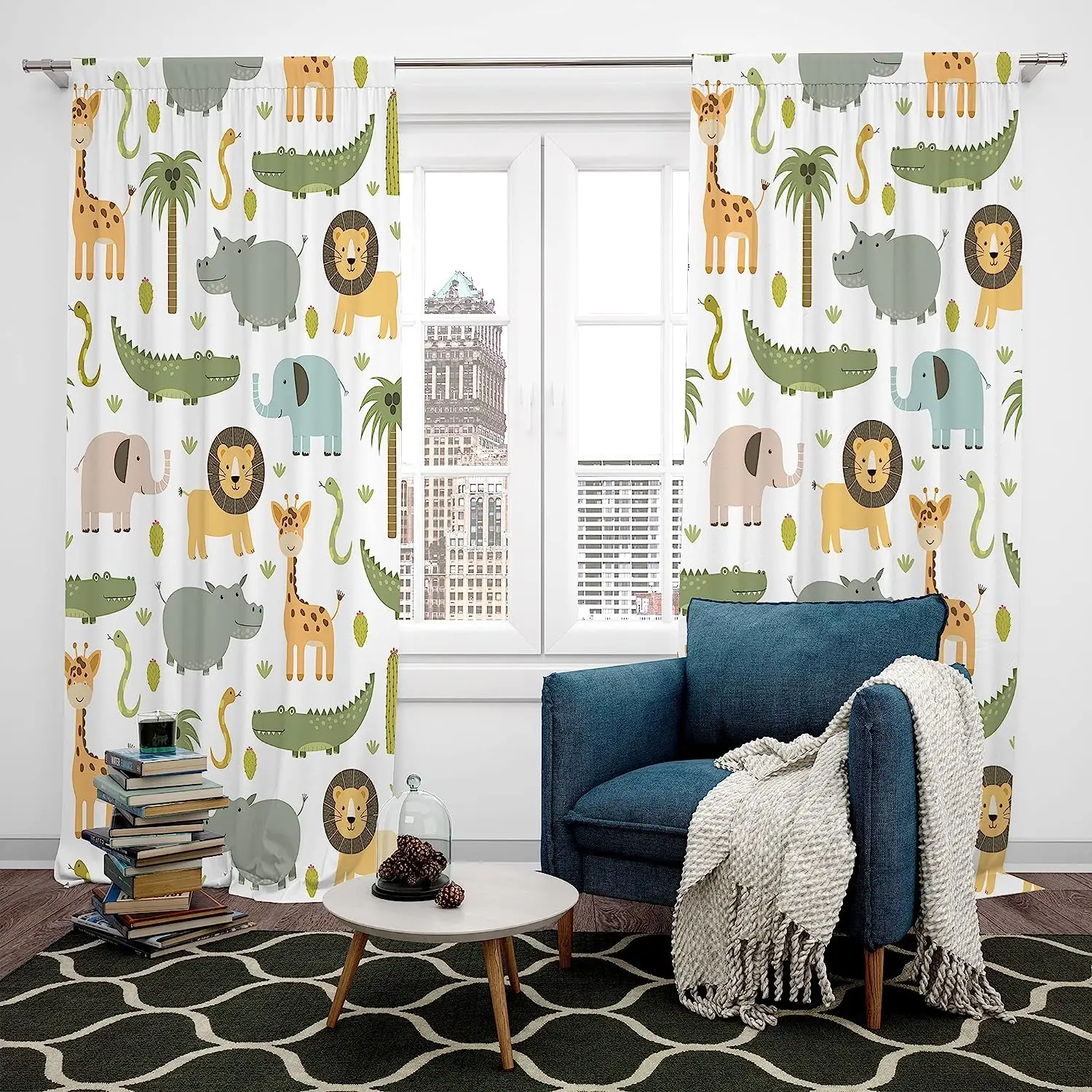 Cartoon Animals Curtains for Girls Boy Baby Safari Animal Thin Window Curtain Living Room Jungle Lion Elephant 3D Print Drapes