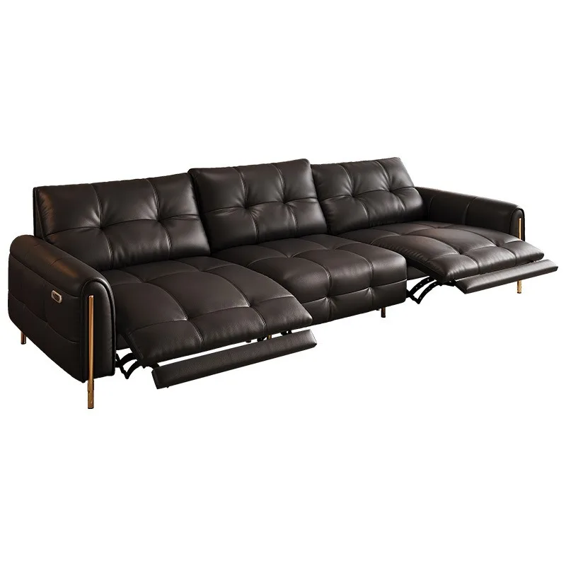 First layer leather retro style small apartment medieval function, adjustable zero wall electric sofa