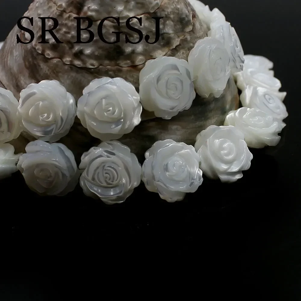 

12mm High Quality Flower Double Carved Pure White Shell Gemstone Jewelry DIY Loose Spacer Beads 15inches