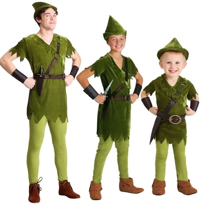Halloween Party Cosplay Peter Pan Costume bambino bambini Cartoon Movie Costume adulto uomo ragazze ragazzi Peter Pan Costume