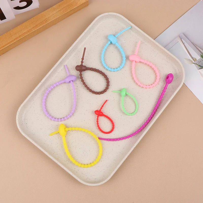 10Pcs Cute Candy Color Silicone Reusable Bag Ties Twist Wire Fasten Cable Zip Tie Headset Data Line Universal Lanyard Strap