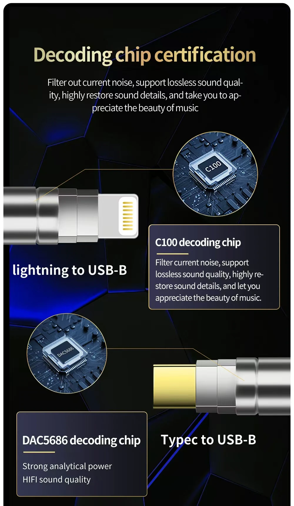 HiFi Lightning to Type B USB Cable Hi-end Pure Silver OTG Type A to Type B, A-C,C-B, C-C USB Cable for Amplifier DAC