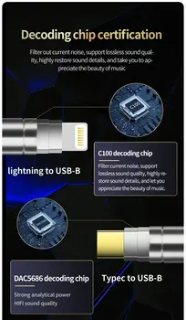 HiFi Lightning 轉 Type B USB 線,高階純銀 OTG Type A 轉 Type B、AC、CB、CC USB 線,適用於擴大機 DAC。 10 最佳銷售 純銀線纜 - №4