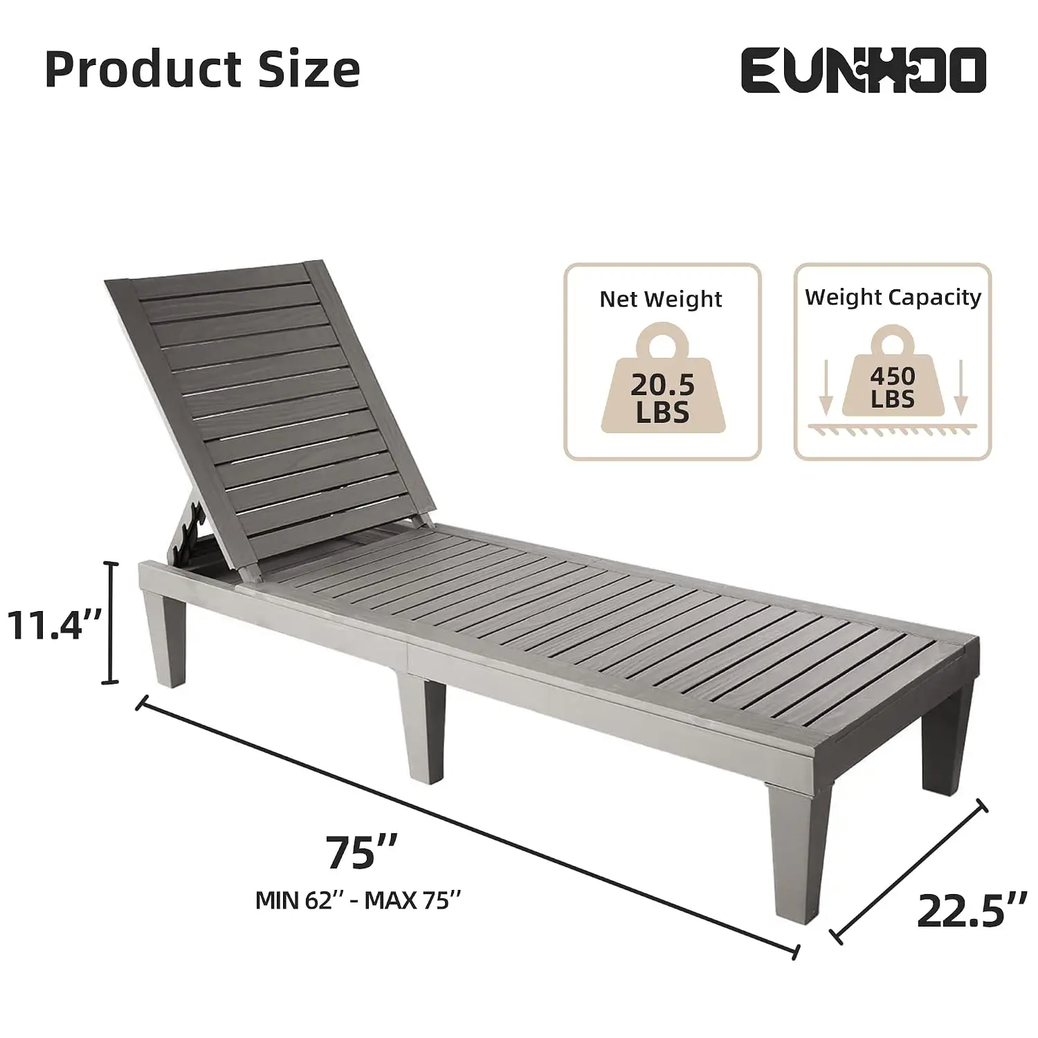 Outdoor Chaise Lounge Set of 2, Adjustable Pool Lounge Chair with 5 Positions Backrest, Waterproof Sun Loungers for, Customized