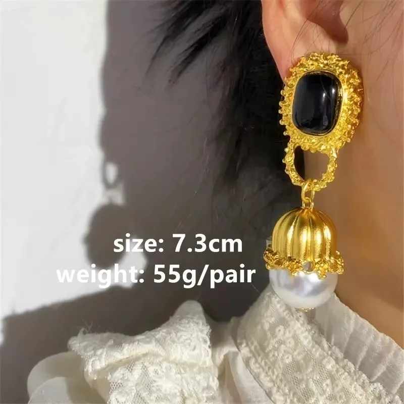 Vintage Big Metal Drop Earrings Waterdrop Pearl Rhinestone Long Dangle Earring for Women Jewelry 2024 New Elegance Gifts ..