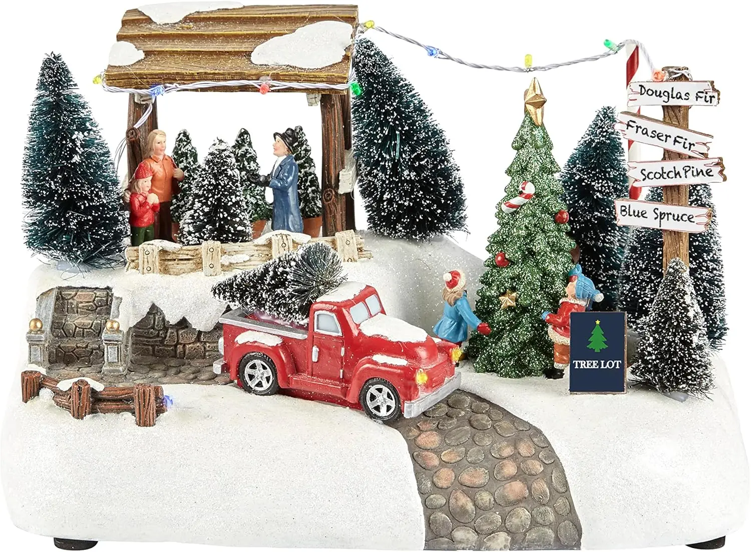 Arbre de village de Noël avec lumières LED et musique, décoration d'intérieur à piles pour affichage festif