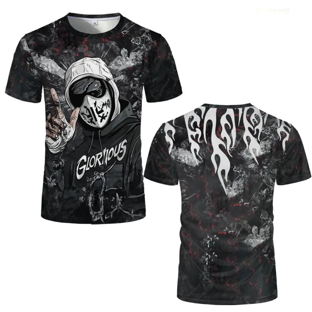 العصرية الراب نمط المتضخم الرجال المحملة الشارع الهيب هوب الكتابة على الجدران تي شيرت مطبوع تنفس القوطية ثقافة تحت الأرض الشارع الشهير