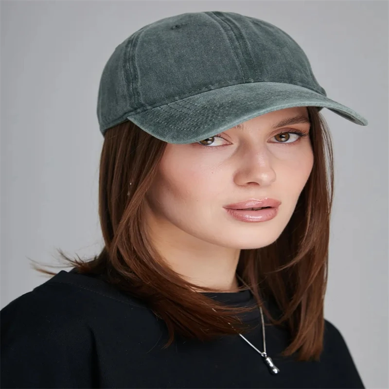 レトロなウォッシュ加工コットン野球帽（男女兼用）、ヒップホップキャップ、リブ付きミリタリーグリーンキャップ、アウトドアカジュアルスポーツキャップ