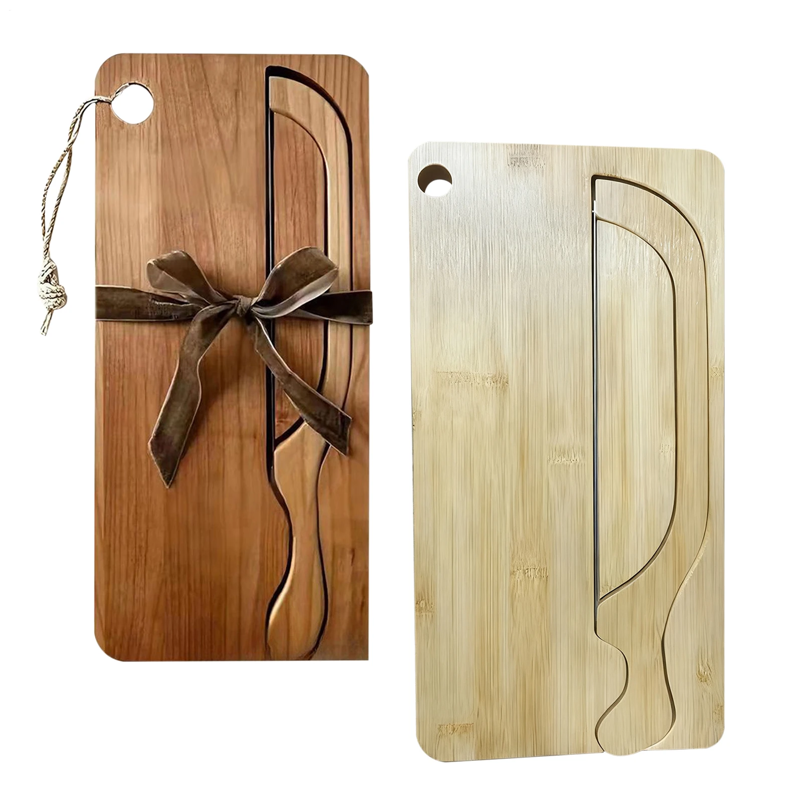 Serrated Bread Knife Solid Wood Bread Saw Toothed Knife Set Bamboo Butter Knife Double-sided Usable Cutting Board