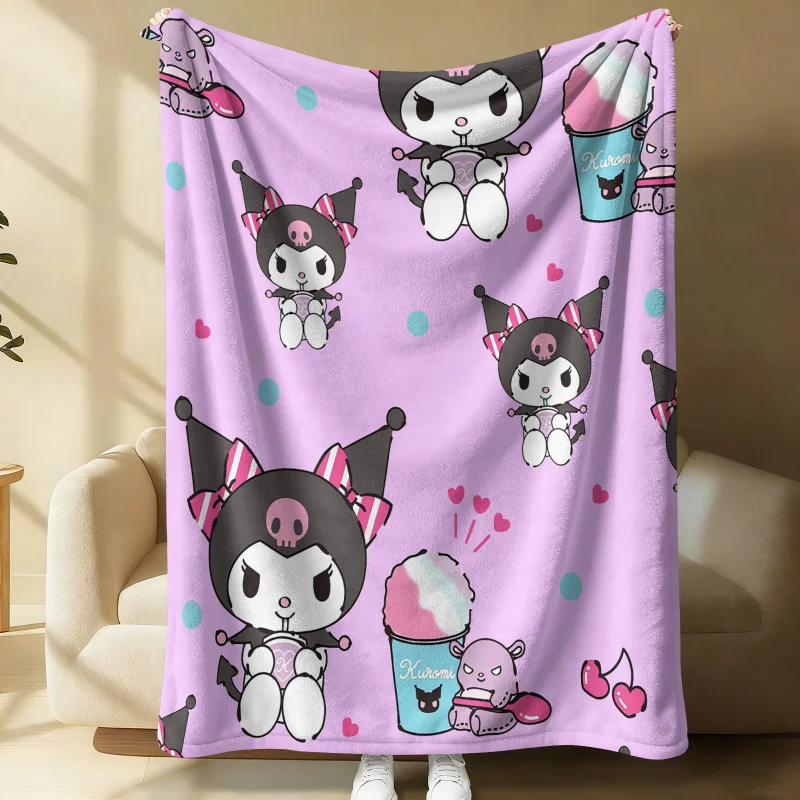 

Lovely Kuromi Flannel Blanket Light Purple Soft Warm Throw Japanese Anime Camping Office Bedroom School Nap Blanket Summer Quilt