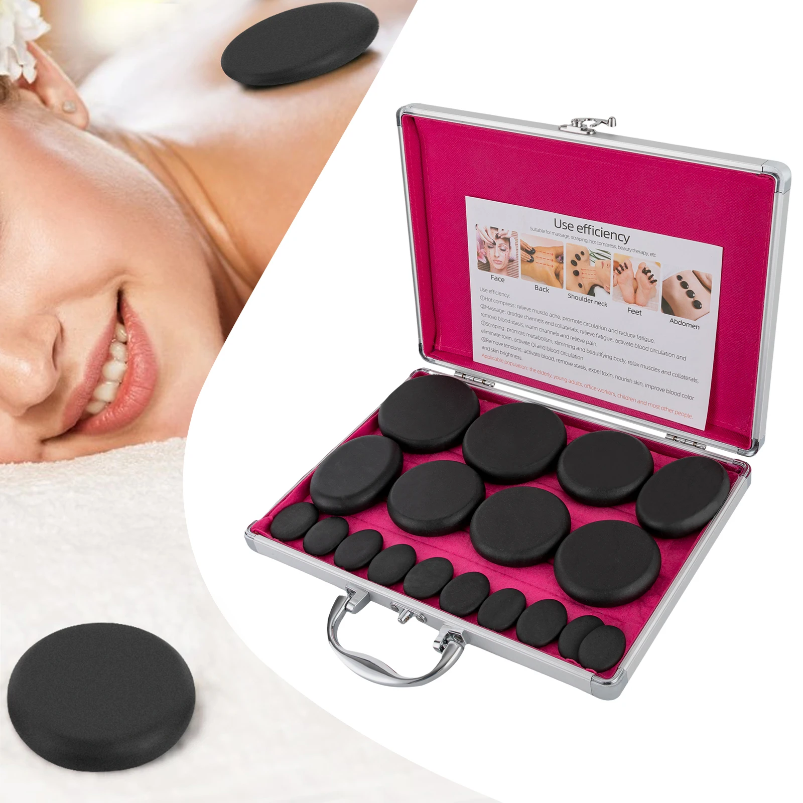 

Массажный набор Hot Stones с нагревательной коробкой, 16 основных массажных камней, портативный для использования в салоне и домашнем спа-салоне, расслабляющее, облегчение исцеления