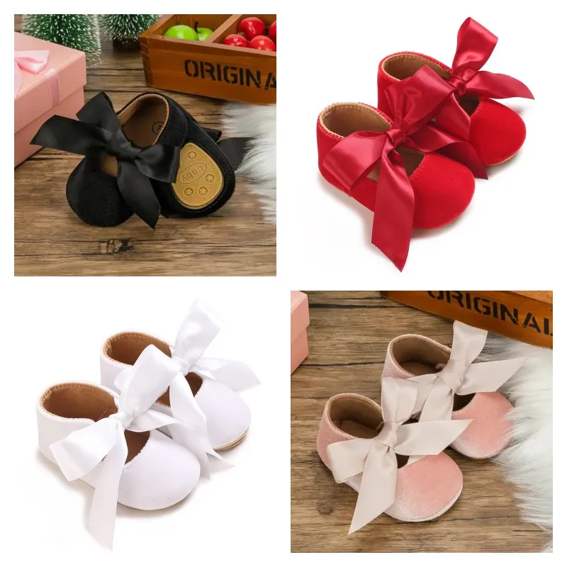 Baby Shoes Girls Princess Shoes Infant Toddler Non-slip Flat Soft-sole Cotton Rubber Cute Bow-knot First Walkers Newborn