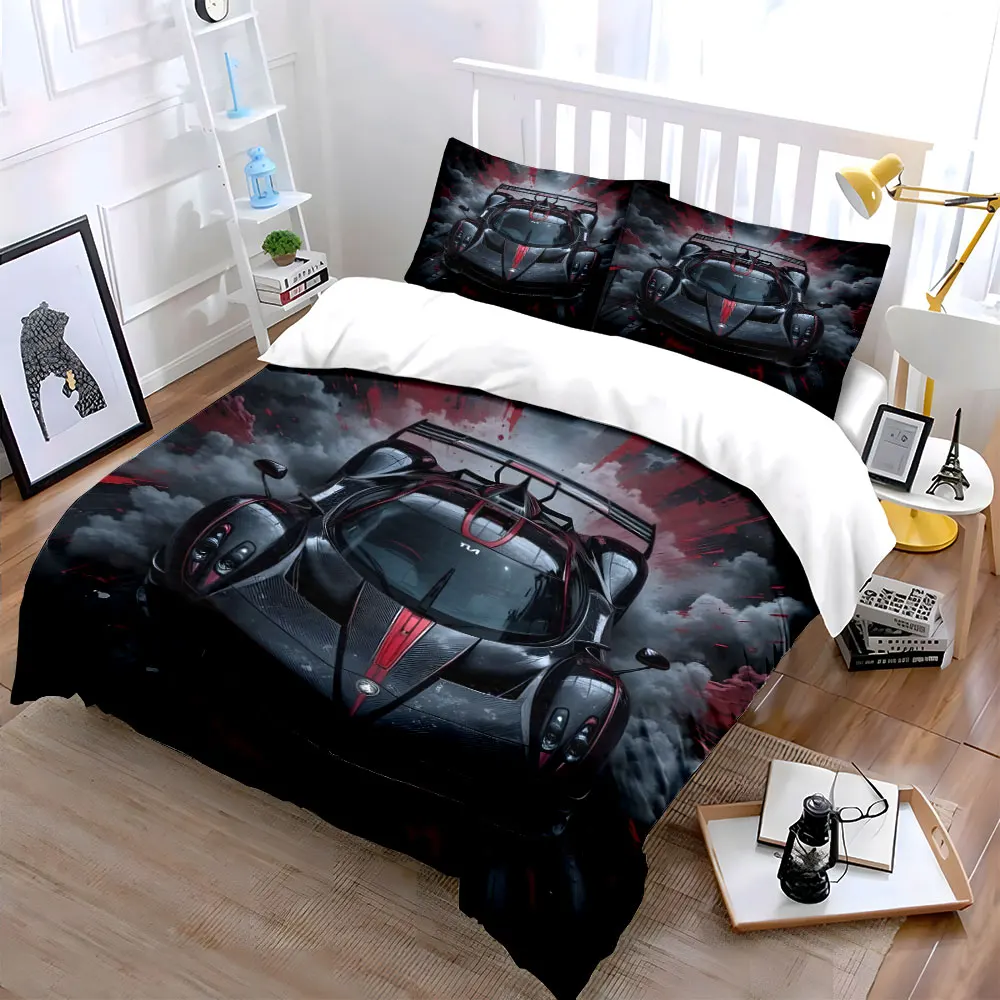 Cool black-red supercar front view Print Bedding Set 1 Duvet Cover 2 Pillowcases for Adult and Children Luxury Gift Full Size