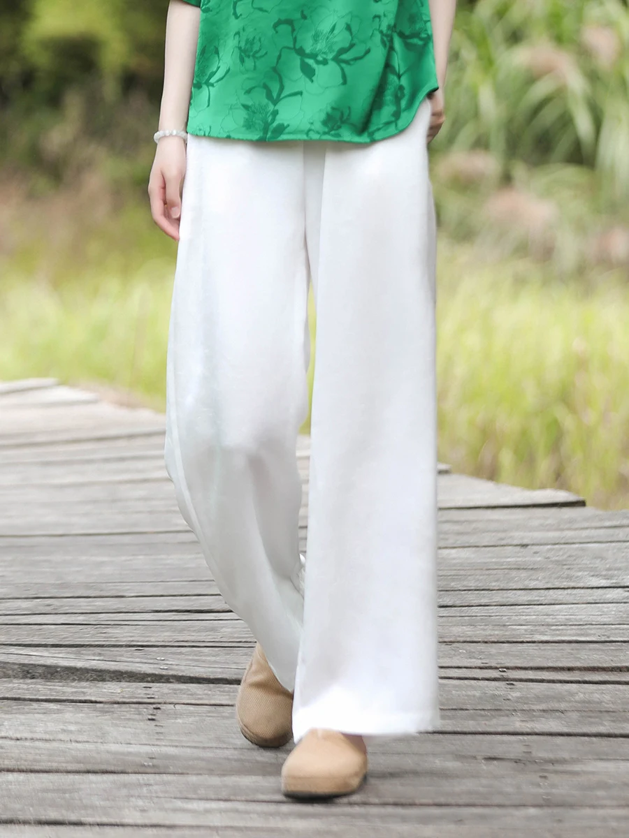 

Белые эластичные свободные брюки прямого кроя для женщин, летние, стройнящие, в пол, с широкими штанинами