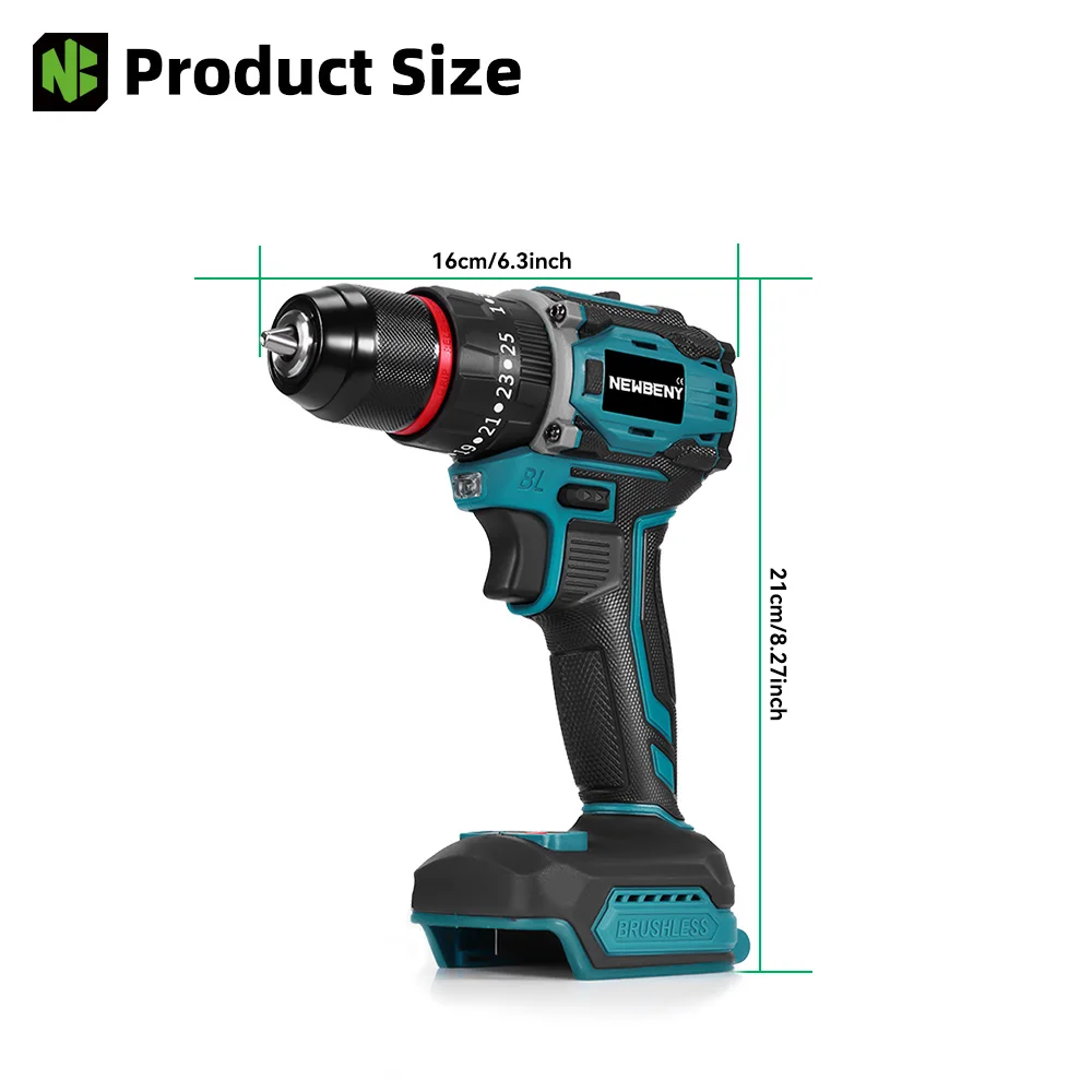 NEWBENY 80N.M 25 + 3 Drehmoment Bürstenlosen Bohrmaschine 3IN1 Akkuschrauber Holzbearbeitung Power Tool Für Makita 18V Batterie pin – Detail 5