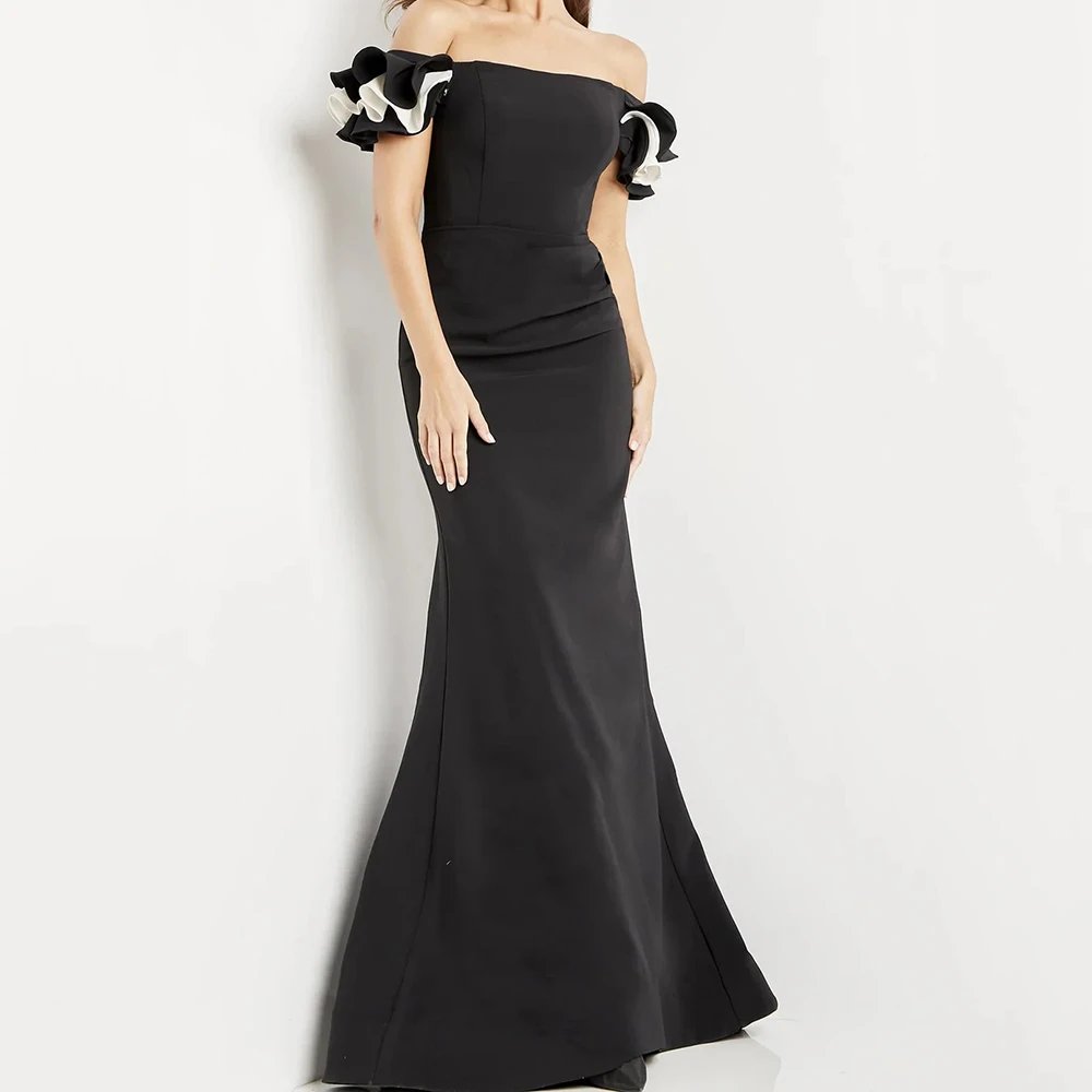 

Customized A-line Evening Dresses Floor-length Off The Shoulder Sleeveless Prom Gown Fashion Ruched Simple Draped Party Gown