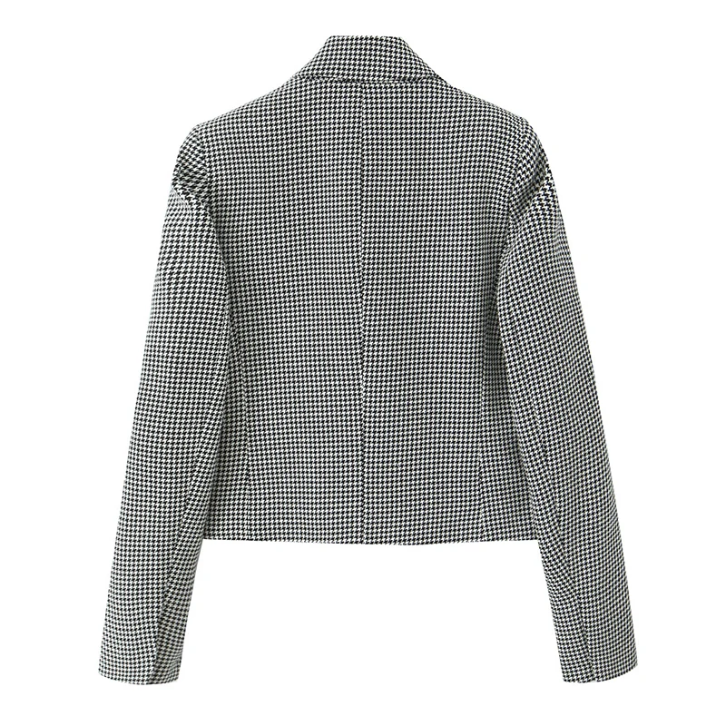 Yenkye feminino elegante curto houndstooth casual blazer manga longa lapela gola terno de escritório jaqueta duplo breasted senhora outfits