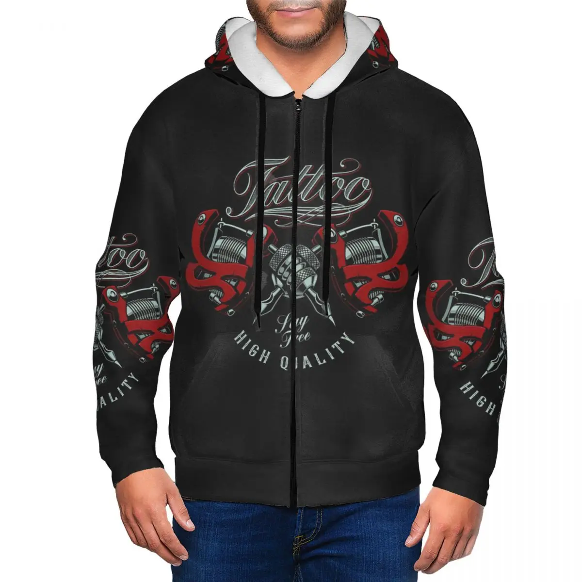 Custom Bib Tattoo Artist Tattooists Zipper Hoodie Harajuku Pullover Autumn Winter Men's Women's Sweatshirt Long Sleeve Tops