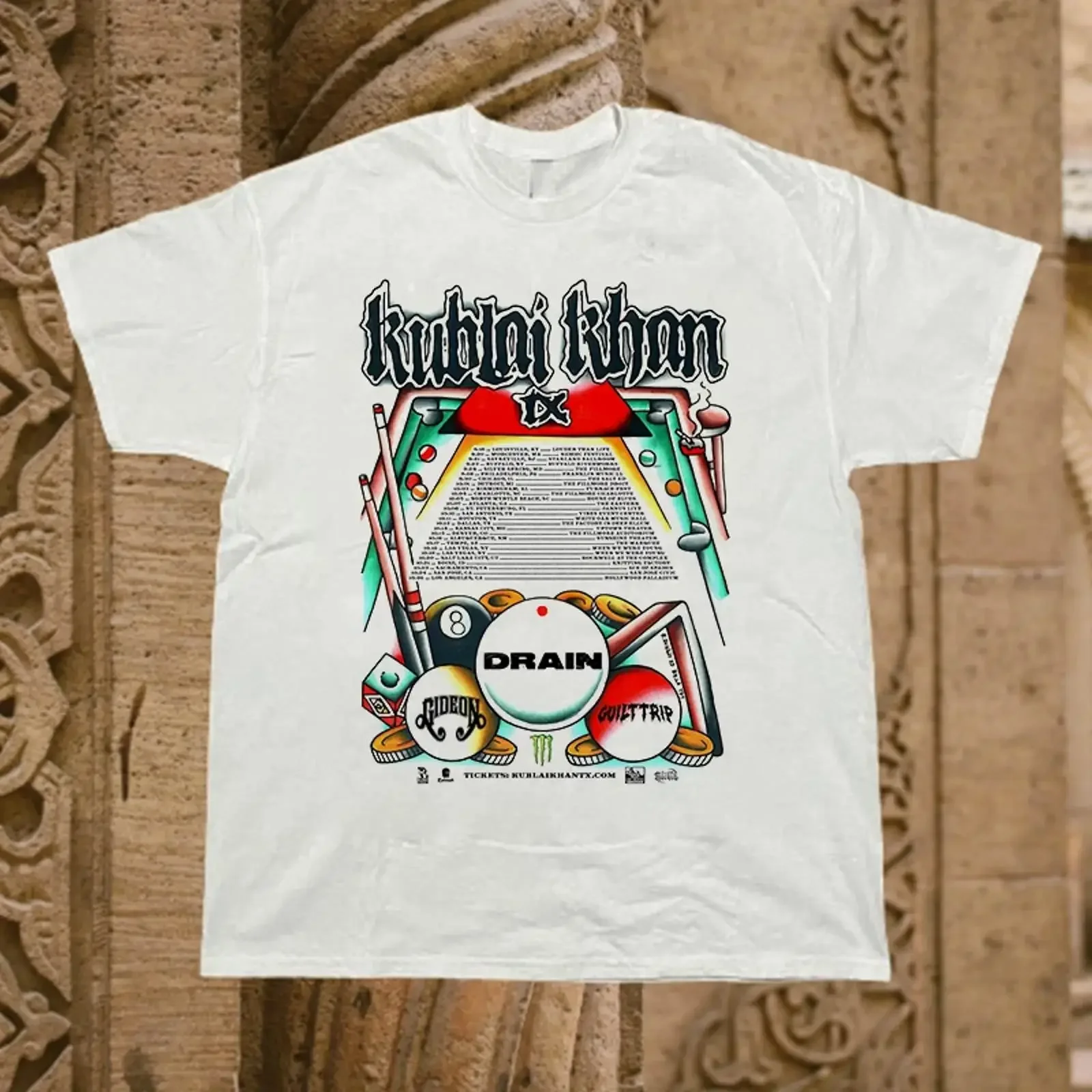 Kublai Khan TX On Tour With Drain T Shirt Full Size S 5XL vintage Washed Stretched Top For Everyday Wear Soft Stylish fashion