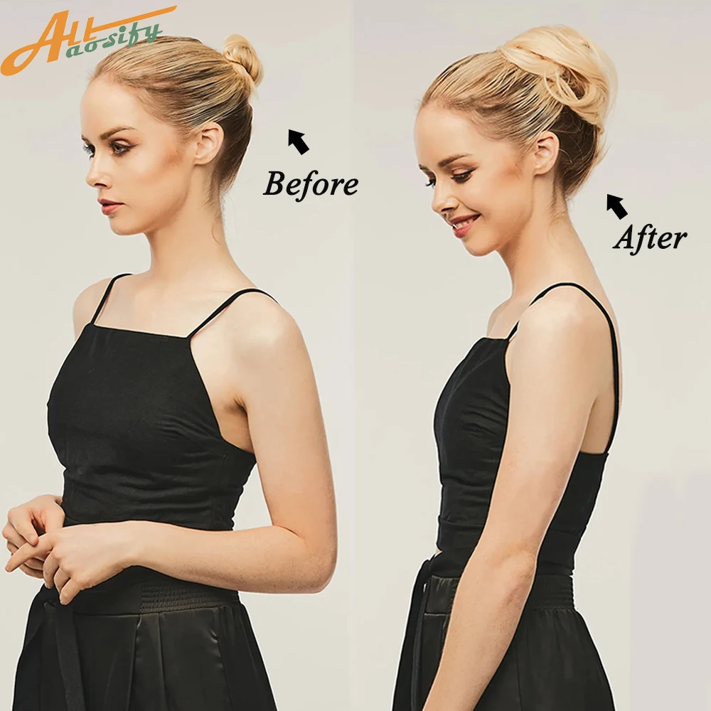 Allaosify Synthetic Hair Bun Women's Natural Curly Messy Bun Hairpieces Hair Extensions Pink Red Black Chignon With Rubber Band