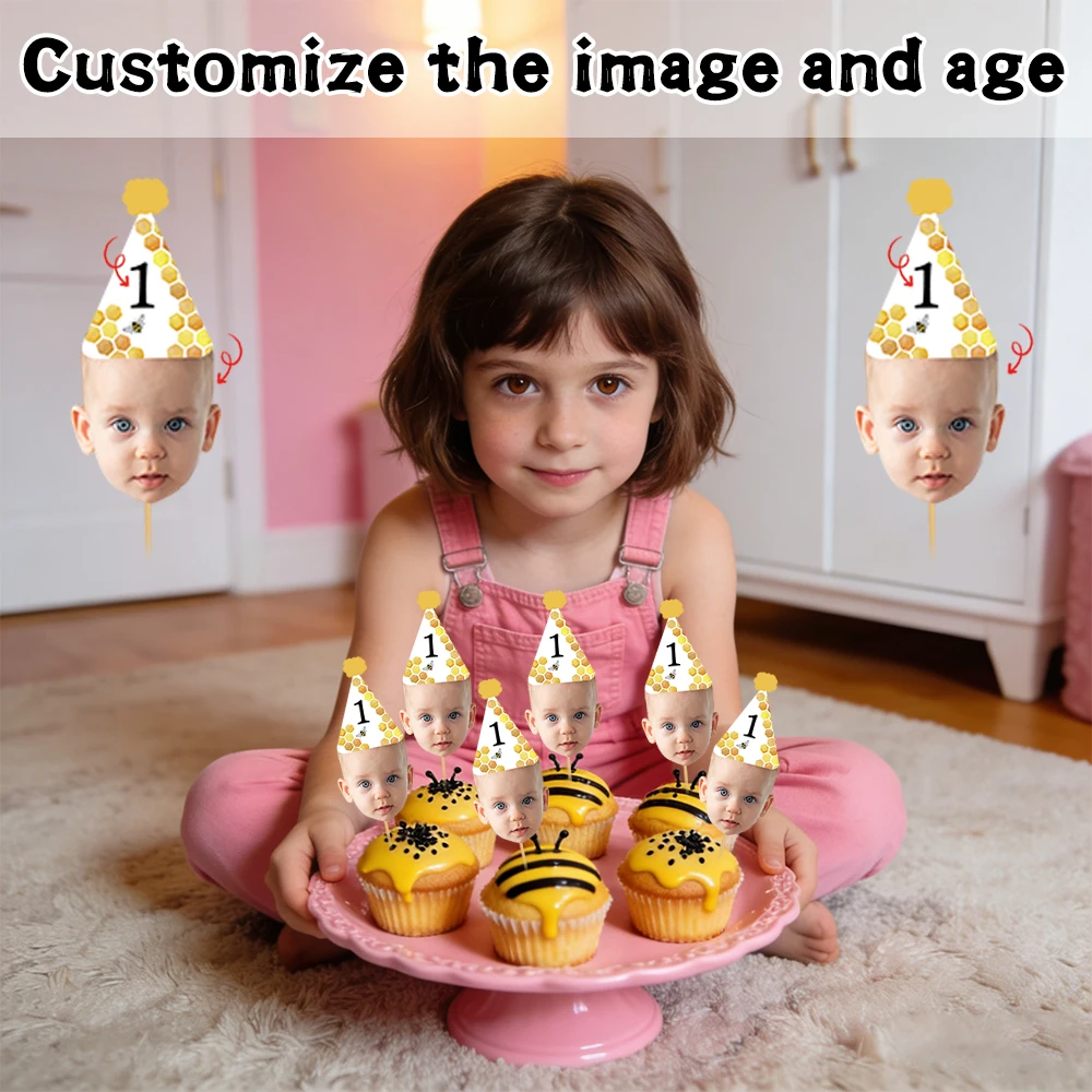 12 décorations de cupcakes personnalisées avec photo du visage pour le 1er anniversaire, pour la célébration d'un événement majeur ou une fête, décoration de gâteau