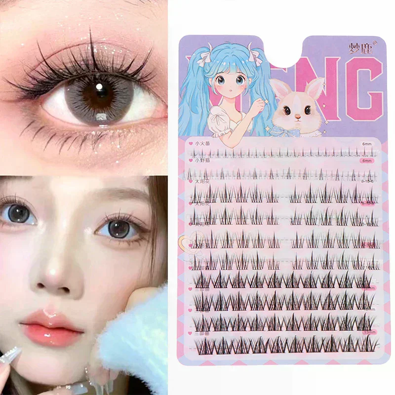 124 Pcs Manga Lashes Thick Little Devil Individual Lash Clusters Natural Cos Eyelash Extension Korean Makeup DIY False Eyelashe