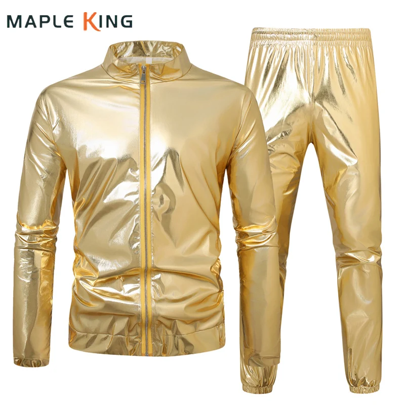 

Глянцевые мужские одинаковые комплекты: куртки + брюки в стиле стимпанк, металлик, золото, серебро, Tenu, сексуальные Homme, наряды для ночного клуба, уличная одежда для дискотеки и вечеринки