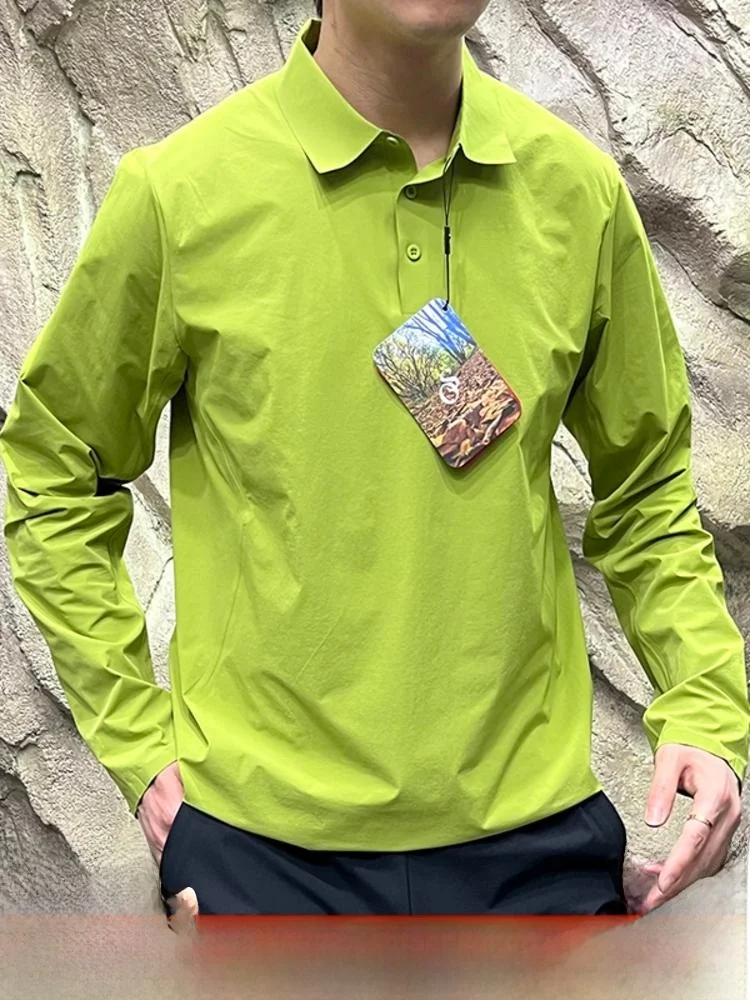 

High-End Fully Glued Long Sve Thin Outdoor Men's irt Busin Commuting Spring New Arrival Qui Dry Stand Fit T...