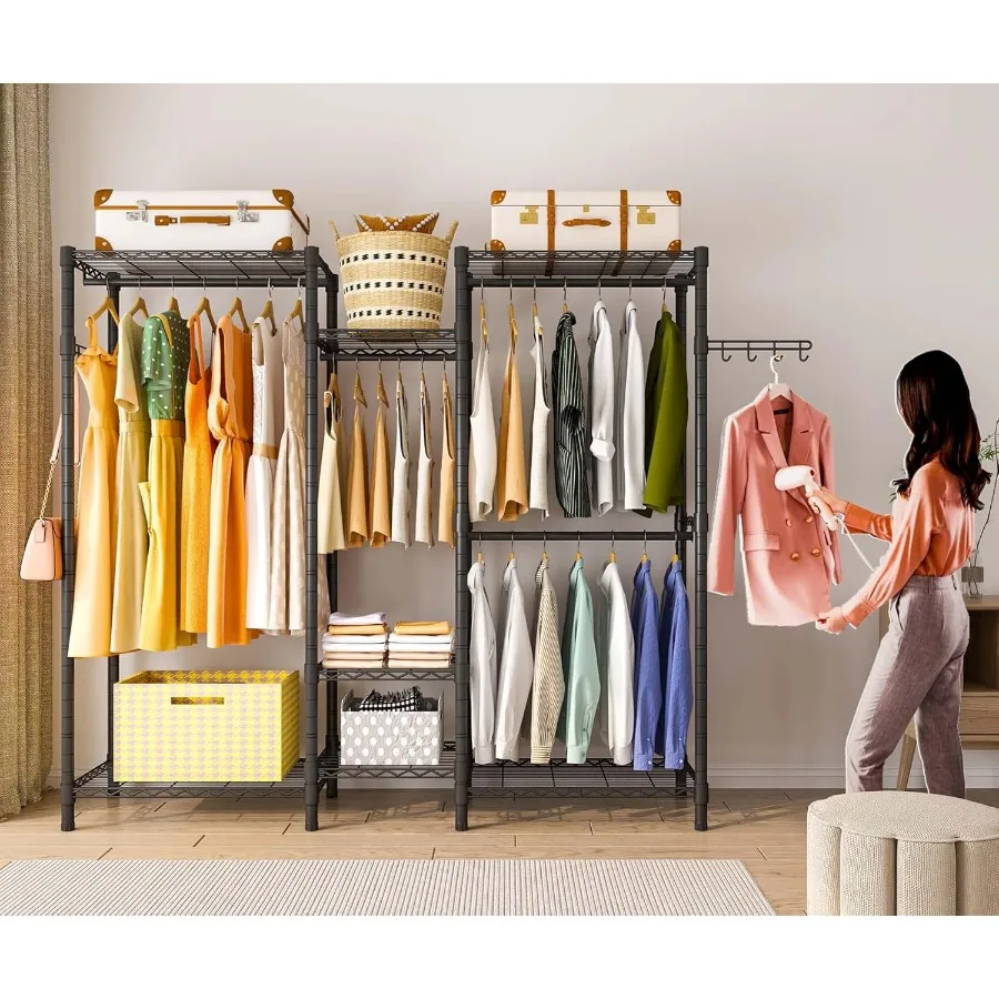 رف ملابس عالي التحمل للاستخدام المنزلي أو التجاري الصغير: رف ملابس محمول قائم بذاته مع 7 أرفف سلكية قابلة للتعديل و4