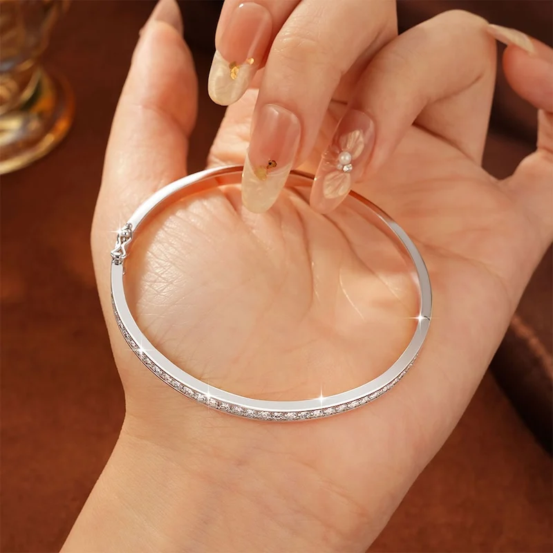 Rrjzz Exquisites einreihiges 2,3 mm D-Farbe Moissanit-Armband mit Kanalset, 58 mm Innendurchmesser, Armreif für Damen, Schmuckgeschenke – Detail 9