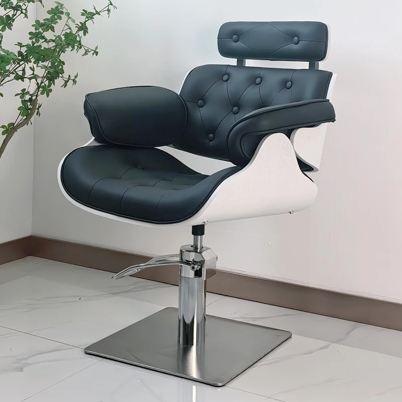 Hot Fashion Stainless Steel Modelling Barbers Shop Chair Black and White Hydraulic Pump Barber Chair