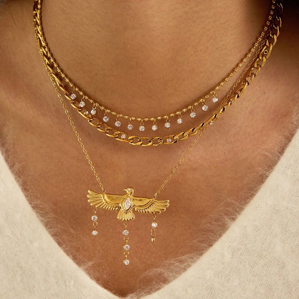 

Women Peace Dove Zircon Necklace Stainless Steel Light Luxury Bird-Shaped Trendy Fashion Earring Girls Jewelry