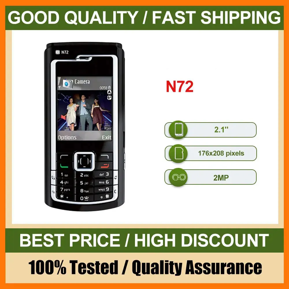 هاتف محمول N72 أصلي مصنوع في فنلندا يدعم اللغة الإنجليزية بحالة جيدة