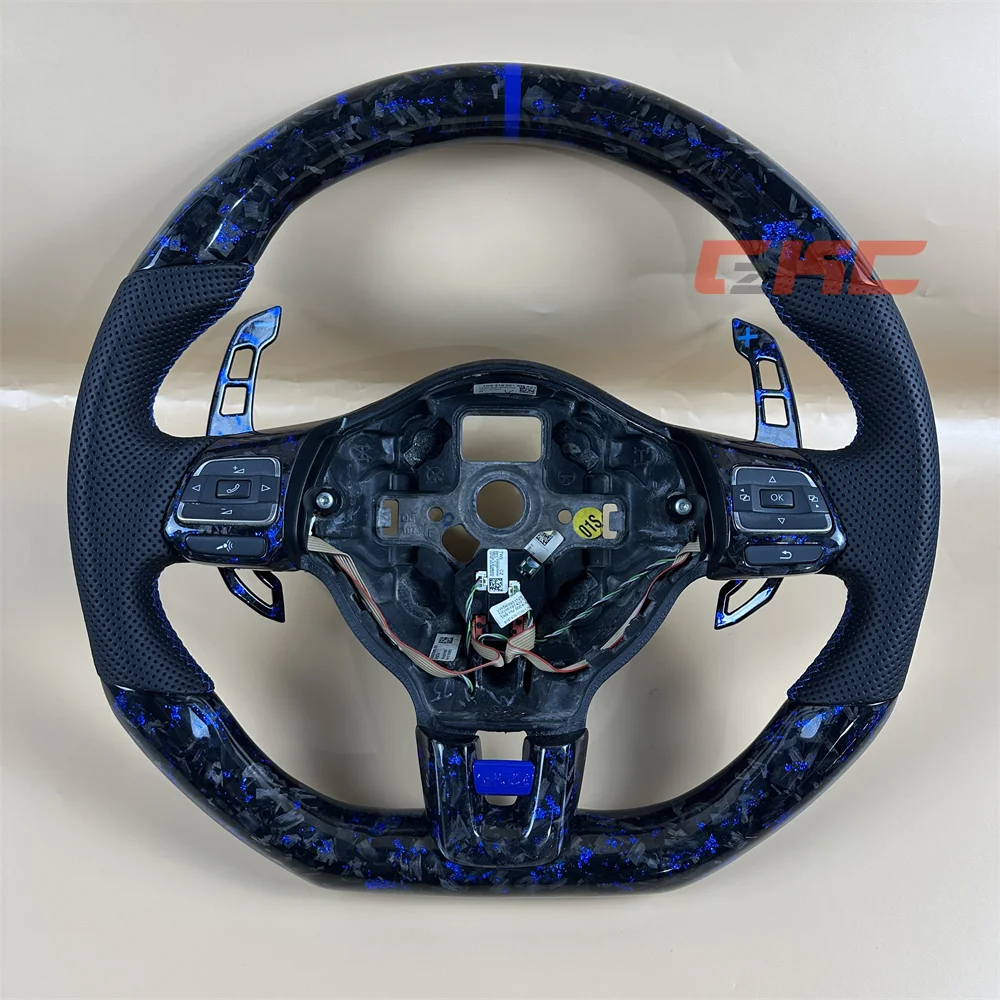 

Blue suture center stripe forging black leather carbon fiber steering wheel for 2012 2013 2014 2015 2016 V-olkswagen G-olf MK6