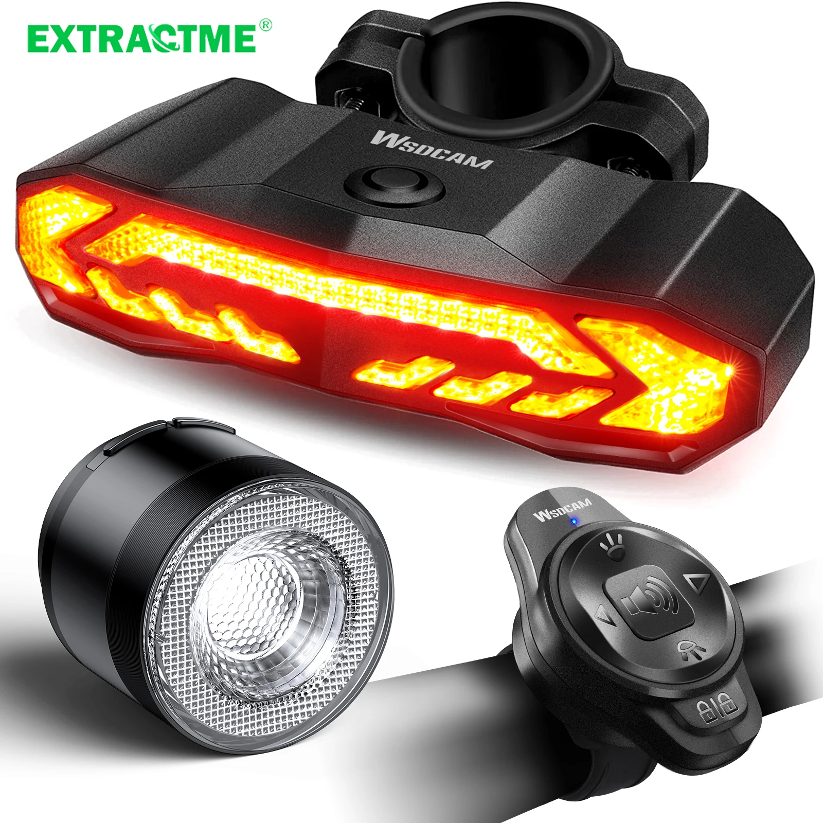 

Extractme Smart Bike Tail Light with Turn Signals and Brake Light IP65 Waterproof Rechargeable Bike Alarm Anti Theft with Remote