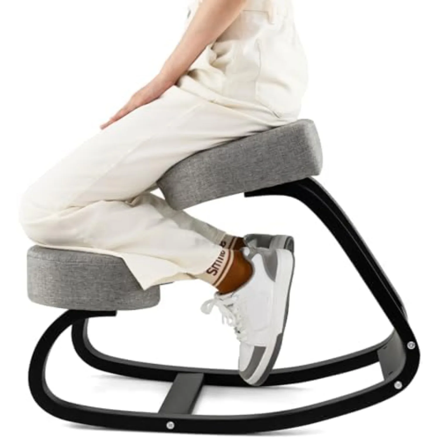 Ergonomic Kneeling Chair, Rocking Upright Posture Chair with Soft Seat & Knee Pads, Wooden Backless Knee Chair Relieves