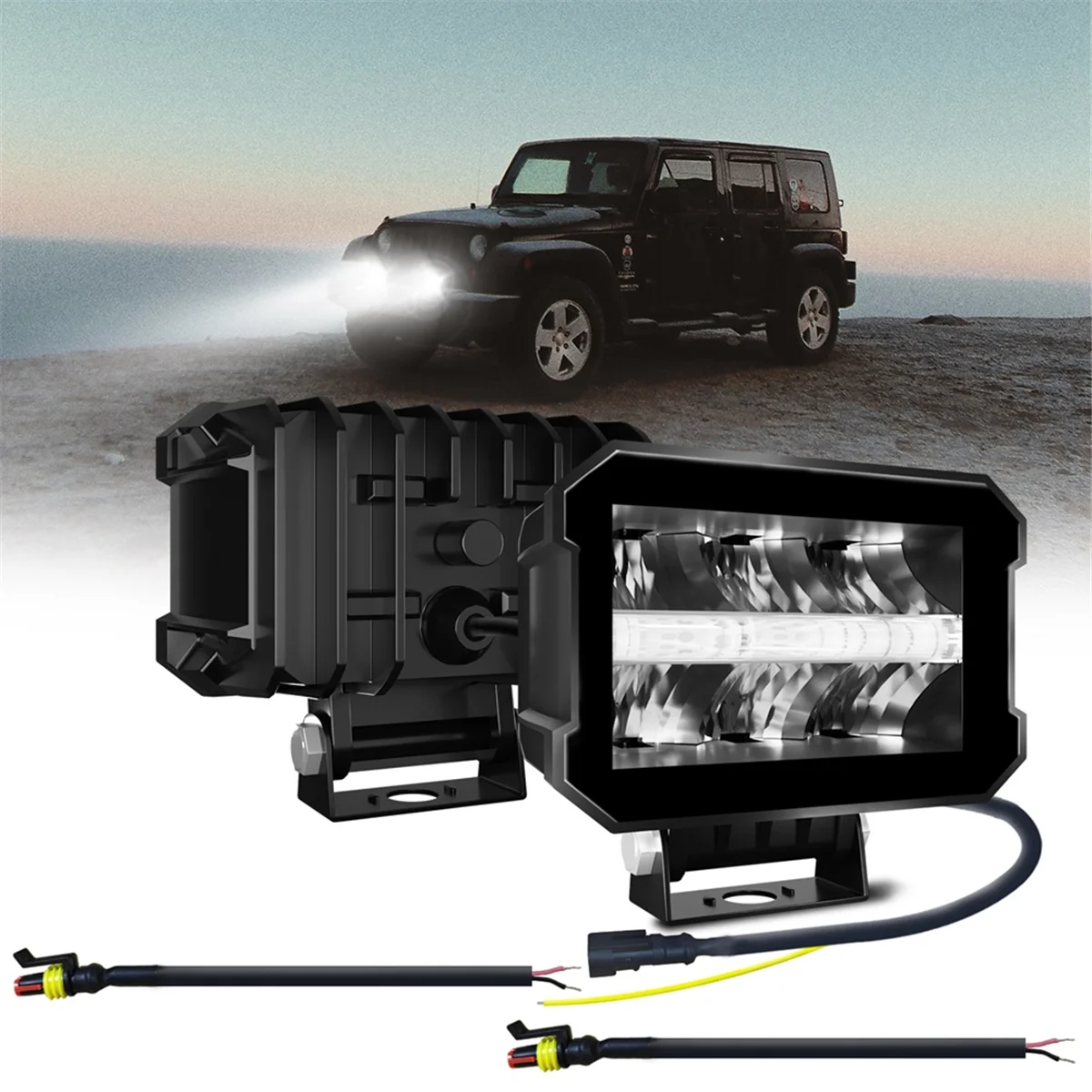 2 Pcs 100W Work Lights Borderless LED Pod Lights LED Driving Fog Lights LED Work Lights for Off-Road ATV UTV