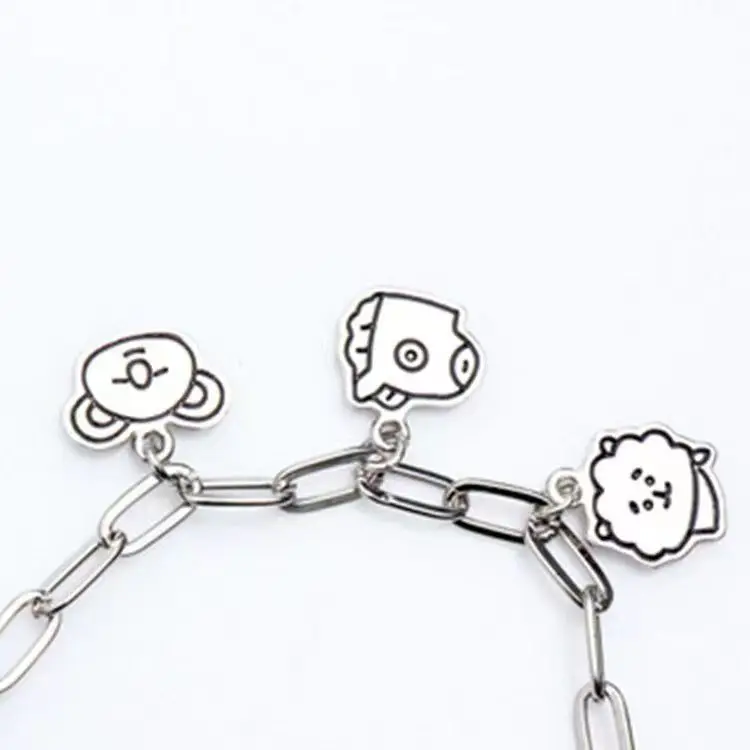 Bt21Ed Kawaii Anime Koya Shooky Mang Alloy Couple Bracelet Cute Cartoon Tata Rj Cooky Fashionable Versatile Bangle Girls Gifts