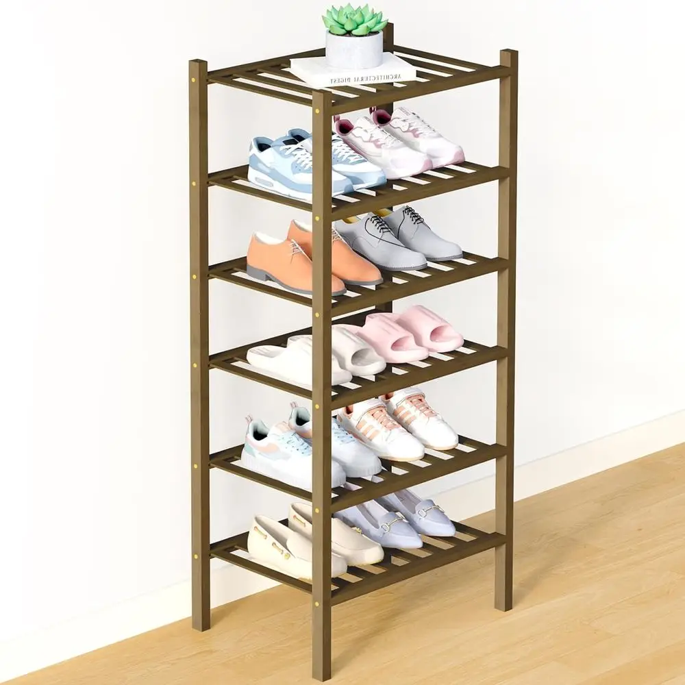 

6-уровневый деревянный штабелируемый органайзер для обуви для шкафа, небольшая отдельно стоящая полка для хранения, идеально подходит для прихожей и входной двери