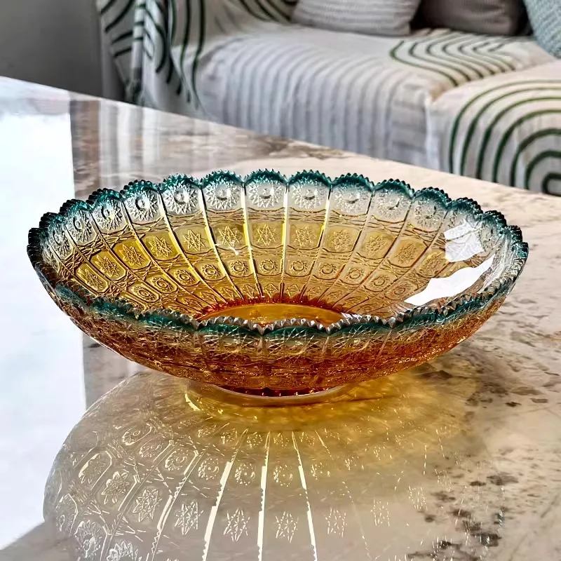 

glass fruit plate creative living room coffee table high value large fruit basin European-style display plate