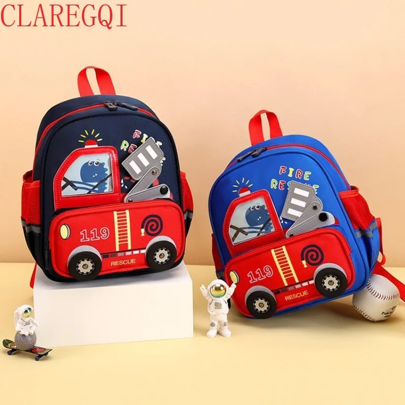 3-6 Year toddler backpack The babys shoulders preschool backpack Childrensfavorite fire truck cartoon style toddler backpack boy