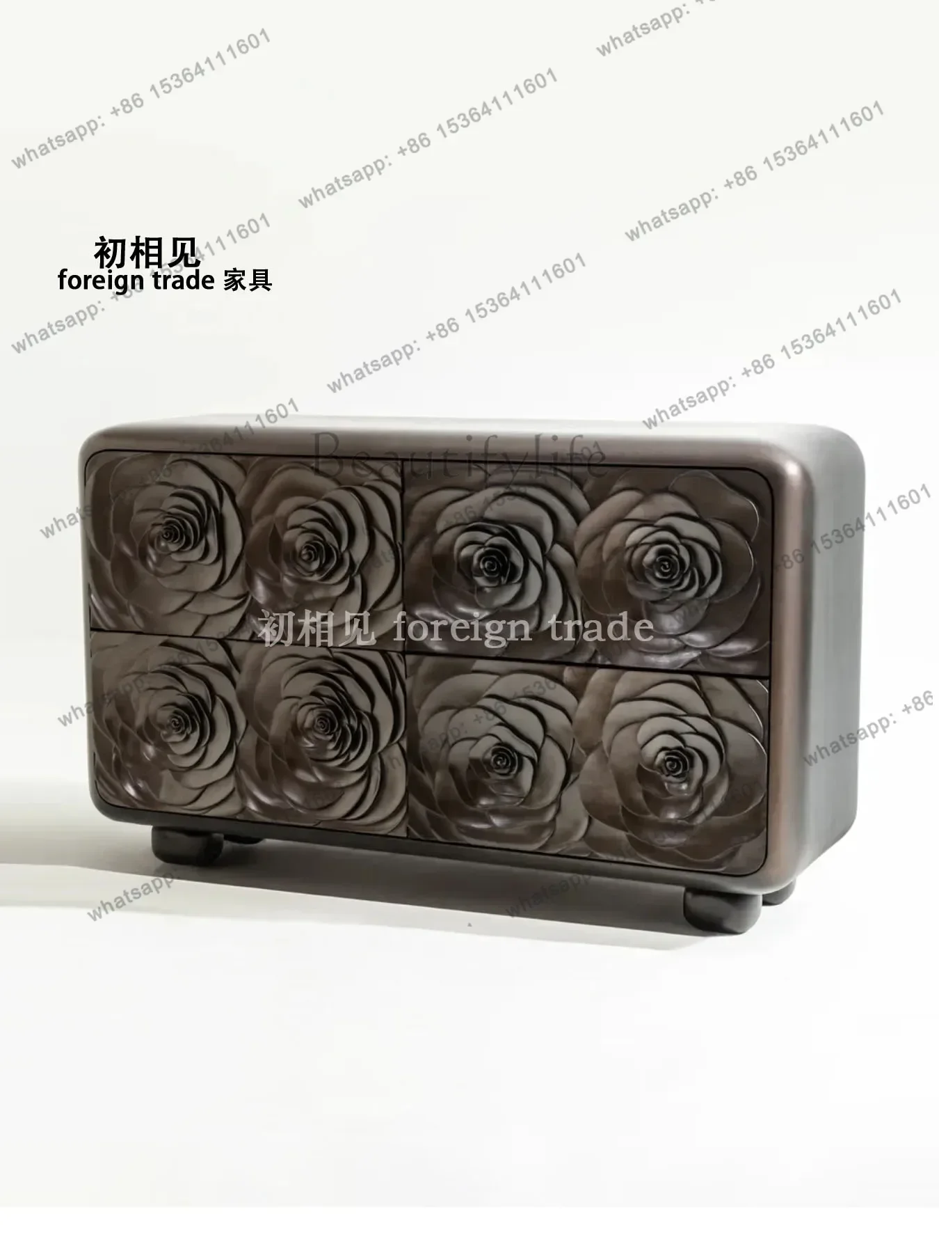 Factory Direct XXPetal Carved Wood Decorative Cabinet, Living Room Four Pumping Bedroom Chest Can Be Customized