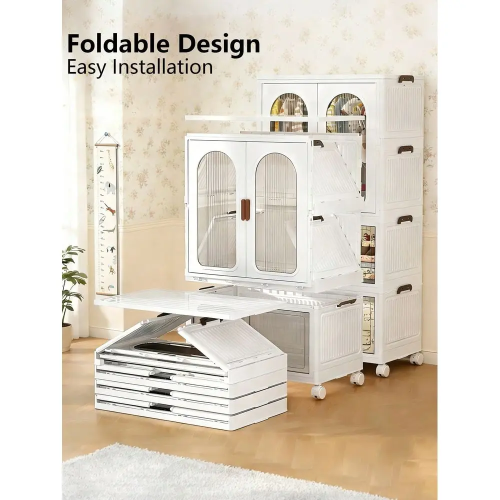 

Lided Storage Box, Plastic, White Wardrobe Storage And Storage Space, Stackable With Wheels, Double Fold, Suitable For Home And